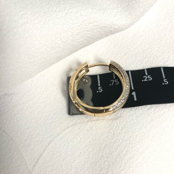 18k Gold Filled Diamond Huggie Earrings - Picture 4 of 5